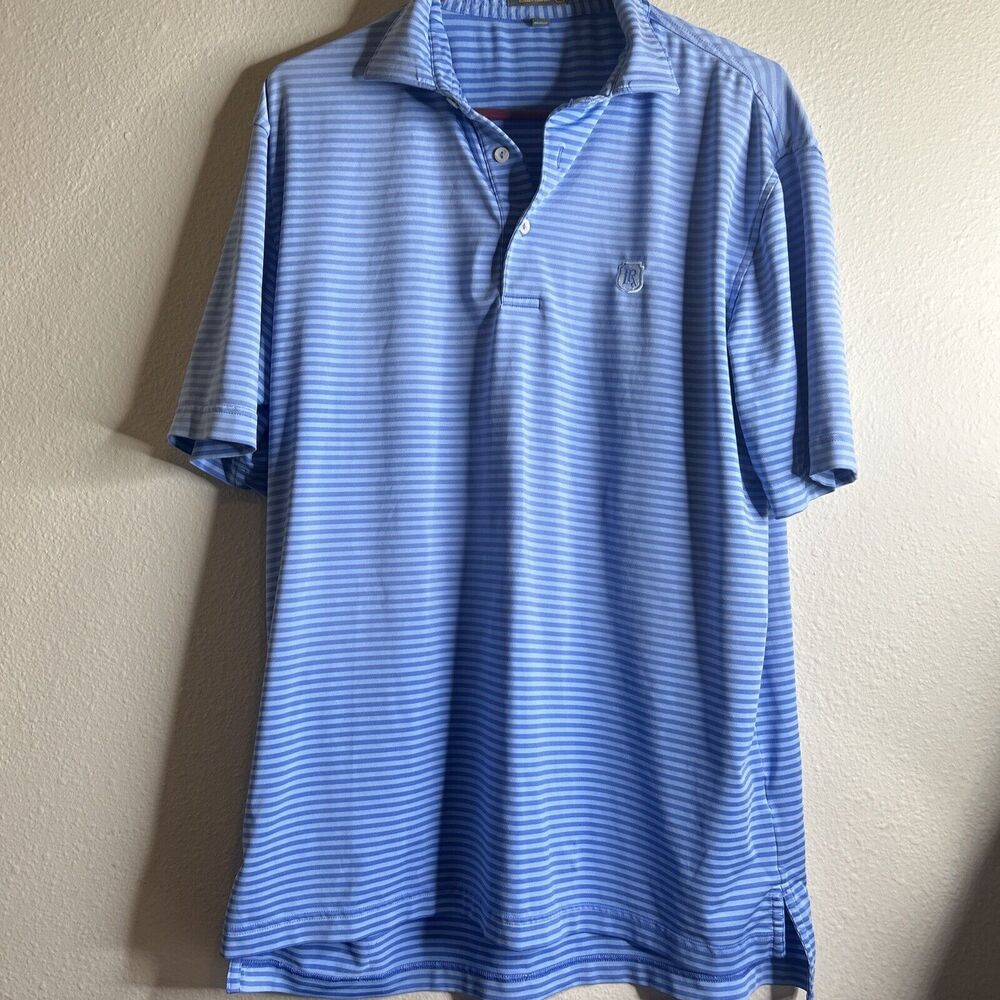 Peter Millar Summer Comfort Men's Medium Blue Striped Short Sleeve LR Logo